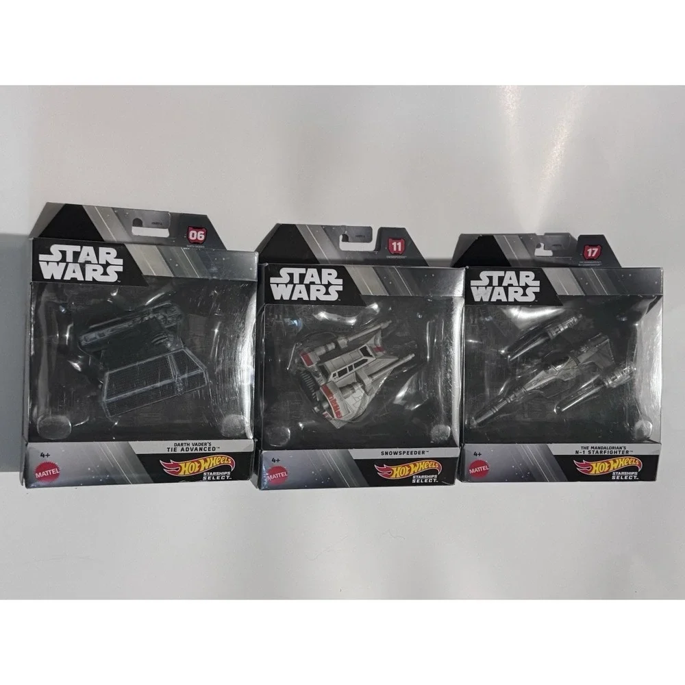 3 Hot Wheels Star Wars Starships Select Tie Advanced #6 Snowspeeder #11 N-1 #17